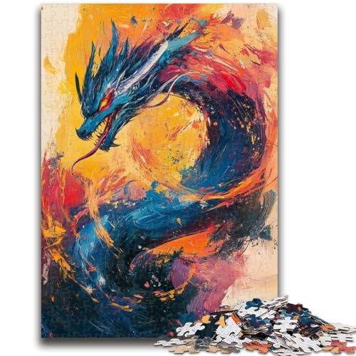 Ölgemälde-Drachen-Puzzle für Erwachsene, 1000 Teile, Zeitvertreib zu Hause mit vollständig ineinandergreifenden, zufällig geformten Teilen (38x26cm) von AADSAZA