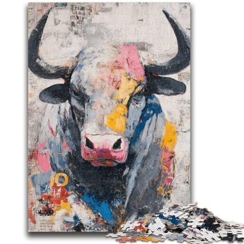 Ölgemälde-Puzzle mit Stiermotiv, 1000 Teile, Puzzle für Erwachsene, Denkspiel, Wanddekoration, einzigartige Geburtstags (50x75cm) von AADSAZA
