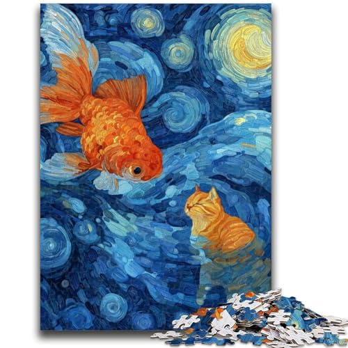 Orangefarbene Katze und Goldfisch, 1000-teiliges Puzzle für Erwachsene, Geschenk, Denkspiel, Wanddekoration, einzigartige Geburtstags (38x26cm) von AADSAZA