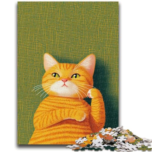 Orangefarbenes Katzen-Puzzle für Teenager, 1000 Teile, hilft dem Gehirn beim Trainieren, süchtig machendes Spielzeug, um Geduld zu fördern, EIN Kunstwerk (50x75cm) von AADSAZA