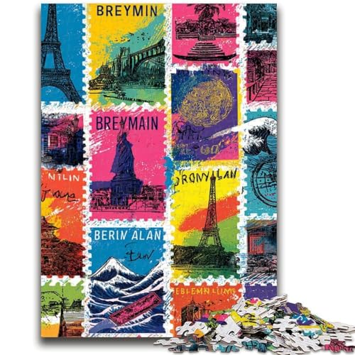 Paris Collage 1000-teiliges Puzzle für Erwachsene und Jugendliche, anspruchsvolles Spiel und Familienspiel, ganze Familie (38x26cm) von AADSAZA