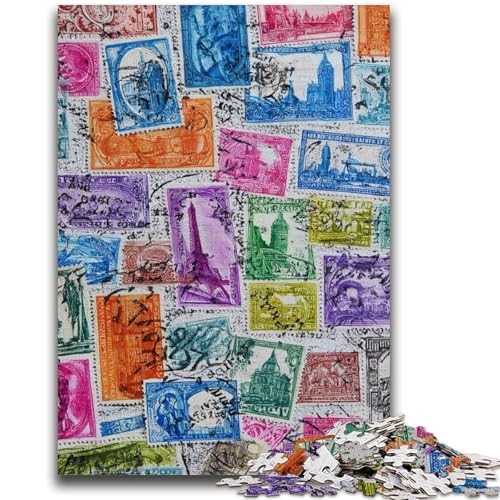 Pariser Briefmarken-Collage-Puzzle mit 1000 Teilen für Teenager, Denkspiel, Wanddekoration, einzigartige Geburtstags (50x75cm) von AADSAZA
