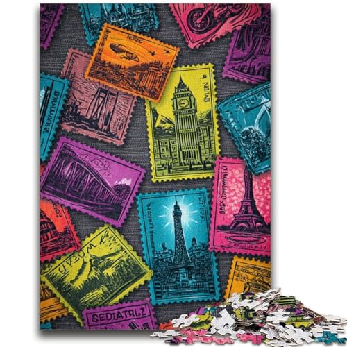 Pariser Briefmarken-Puzzle für Teenager, 1000 Teile, anspruchsvolles Spiel und Familienspiel mit vollständig ineinandergreifenden, zufällig geformten Teilen (50x75cm) von AADSAZA