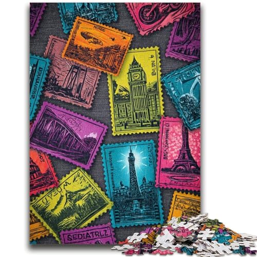 Pariser Briefmarken-Puzzle mit 1000 Teilen für Teenager, Lernspiele, Heimdekoration, Geschenk für die ganze Familie (38x26cm) von AADSAZA