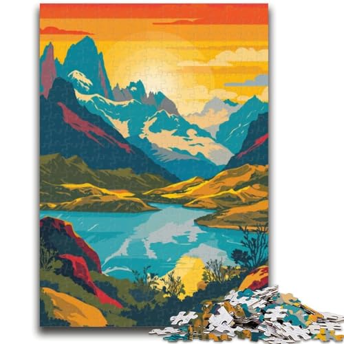 Patagonia Lake Sunset Puzzle für Erwachsene, 1000 Teile, anspruchsvolles Spiel und Familienspiel, ganze Familie (38x26cm) von AADSAZA