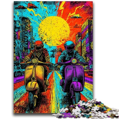 Pop-Art-Puzzle „Motorradfahren“, 1000 Teile, für Teenager, hilft dem Gehirn, süchtig machendes Spielzeug zu trainieren und Geduld zu fördern, einzigartiges Herausforderungsspiel (50x75cm) von AADSAZA