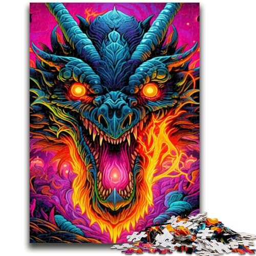 Psychedelic Art Dragon 1000-teiliges Puzzle für Erwachsene und Jugendliche, Quizspiel, Wanddekoration, einzigartige Geburtstags (38x26cm) von AADSAZA