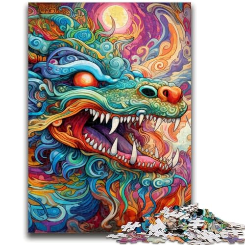 Psychedelic Art Dragon 1000-teiliges Puzzle für Erwachsene und Jugendliche, Quizspiel, Wanddekoration, einzigartige Geburtstags (38x26cm) von AADSAZA