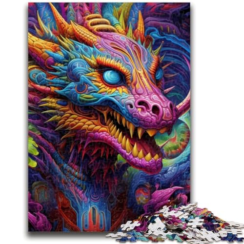 Psychedelic Art Dragon Puzzle für Teenager, 1000 Teile, Dekomprimierendes intellektuelles Lernspielzeug, tolle Geschenke und Spielzeuge (38x26cm) von AADSAZA