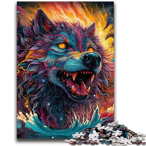 Psychedelic Art Wolf Puzzle 1000 Teile für Teenager, Denkspiel, Wanddekoration, einzigartige Geburtstags (50x75cm) von AADSAZA