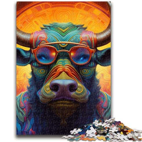 Psychedelic Buffalo 1000-teiliges Puzzle für Erwachsene und Jugendliche, Spielzeug, Lernspiele, stressabbauende Wanddekoration (38x26cm) von AADSAZA