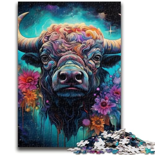 Psychedelic Buffalo Puzzle für Erwachsene, 1000 Teile, hilft dem Gehirn, süchtig machendes Spielzeug zu trainieren, um Geduld bei der Eltern-Kind-Interaktion zu fördern (38x26cm) von AADSAZA