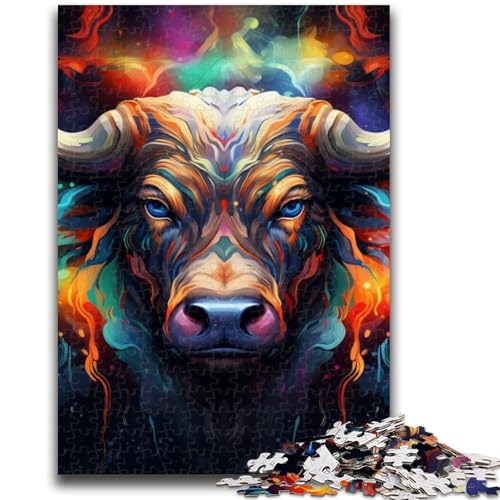 Psychedelic Buffalo Puzzle für Erwachsene, 1000 Teile, hilft dem Gehirn, süchtig machendes Spielzeug zu trainieren, um Geduld bei der Eltern-Kind-Interaktion zu fördern (38x26cm) von AADSAZA