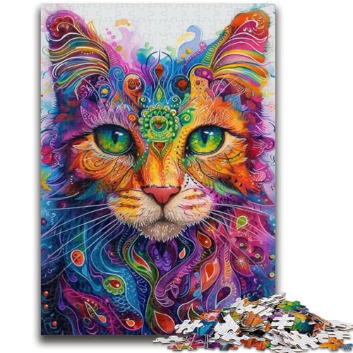 Psychedelic Cat 1000-teiliges Puzzle für Erwachsene und Jugendliche, anspruchsvolles Spielgeschenk, ganze Familie (50x75cm) von AADSAZA