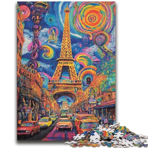 Psychedelic Eiffel 1000-teiliges Puzzle für Erwachsene und Jugendliche, anspruchsvolles Spiel und Familienspiel, ganze Familie (50x75cm) von AADSAZA