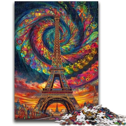 Psychedelic Eiffel Puzzle für Erwachsene, 1000 Teile, hilft dem Gehirn, süchtig machendes Spielzeug zu trainieren, um Geduld bei der Eltern-Kind-Interaktion zu fördern (38x26cm) von AADSAZA