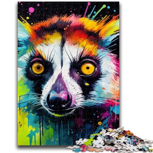 Psychedelic Lemur 1000-teiliges Puzzle für Erwachsene und Jugendliche, anspruchsvolles Spiel und Familienspiel, ganze Familie (38x26cm) von AADSAZA