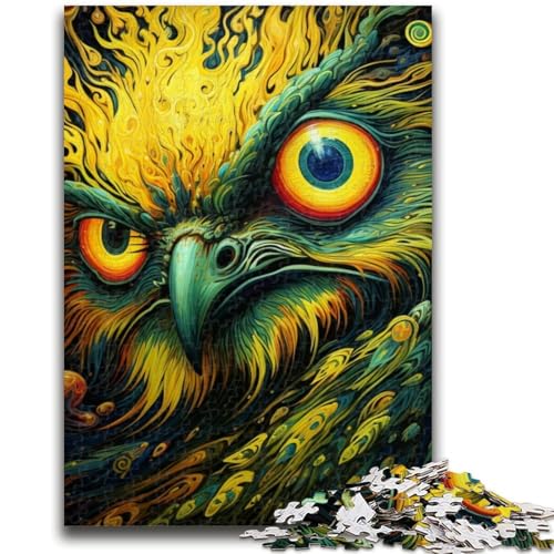 Psychedelic Owl 1000-teiliges Puzzle für Erwachsene, Stressabbau, schwierige Herausforderung, geeignet als Schreibtischdekoration (38x26cm) von AADSAZA
