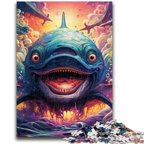 Psychedelic Shark Puzzle für Erwachsene, 1000 Teile, schwierig, Lernspielzeug, Familienspiele mit passendem Poster und Quizblatt (38x26cm) von AADSAZA
