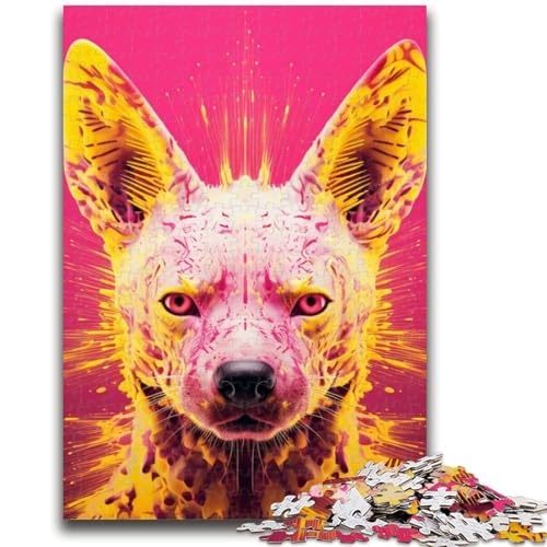 Psychedelic The Hyena Puzzle für Erwachsene, 1000 Teile, schwierig, Lernspielzeug, Familienspiele mit passendem Poster und Quizblatt (38x26cm) von AADSAZA