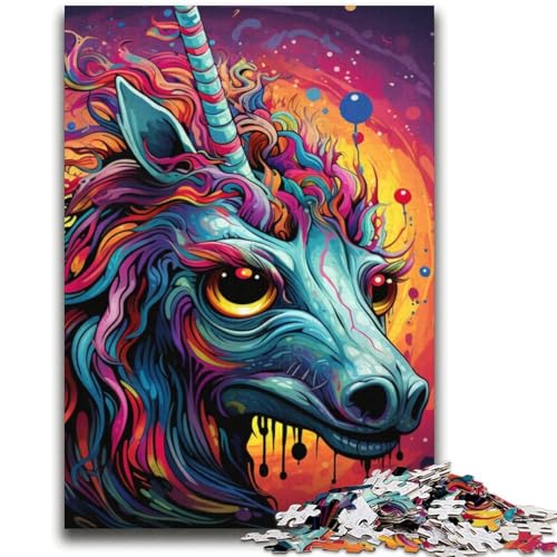 Psychedelisch Bunte Pferde, 2000-teiliges Puzzle für Teenager, Stressabbau, Zeitvertreib zu Hause, mit passendem Poster und Quizblatt (70x100cm) von AADSAZA