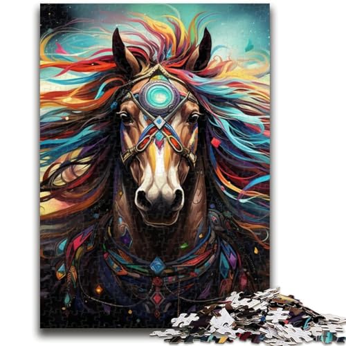 Psychedelisch gefärbte Pferde-Puzzles für Erwachsene, 1000 Teile, anspruchsvolles Spiel und Familienspiel, Wanddekoration, einzigartige Geburtstags (50x75cm) von AADSAZA