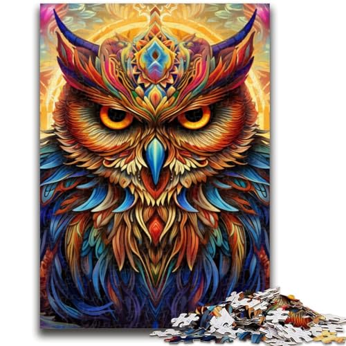 Psychedelische Eulen-Puzzles mit 1000 Teilen für Teenager, Lernspiele, Heimdekoration, Geschenk für die ganze Familie (38x26cm) von AADSAZA