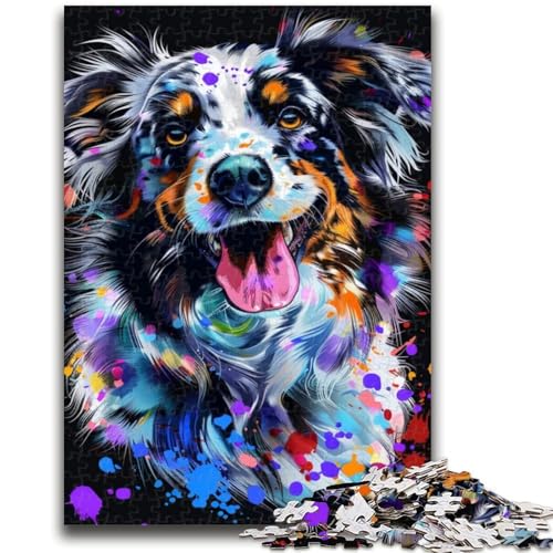 Psychedelische Hunde-Puzzles für Erwachsene und Teenager, Puzzle, dekomprimierendes intellektuelles Lernspielzeug, Wichtelgeschenke (38x26cm) von AADSAZA