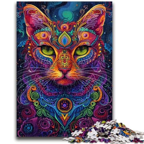 Psychedelische Katze, 1000-teiliges Puzzle für Teenager, Geschenke, dekomprimierendes intellektuelles Lernspielzeug, Wichtelgeschenke (50x75cm) von AADSAZA