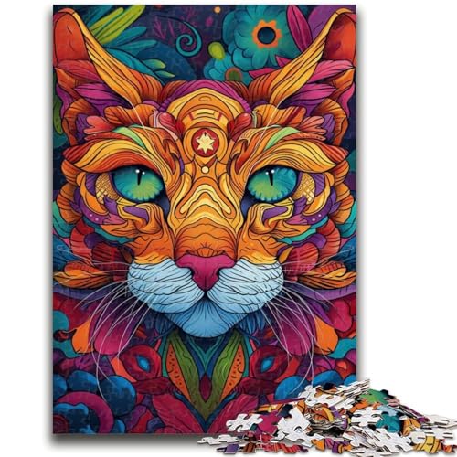 Psychedelische Katze, Puzzle für Erwachsene, 1000 Teile, hilft dem Gehirn, süchtig machendes Spielzeug zu trainieren, um Geduld bei der Eltern-Kind-Interaktion zu fördern (50x75cm) von AADSAZA