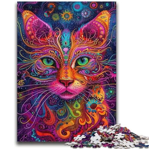 Psychedelische Katzenpuzzles für Teenager, 1000-teiliges Puzzle, helfen dem Gehirn, süchtig machendes Spielzeug zu trainieren, um Geduld zu fördern, EIN Kunstwerk (38x26cm) von AADSAZA
