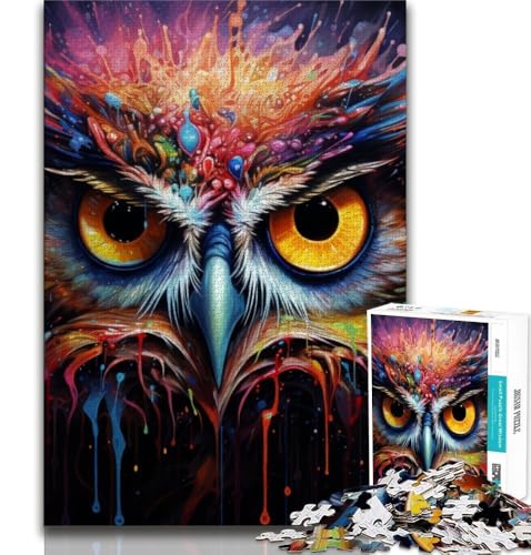 Psychedelische Vogel-Eulen-Puzzles für Erwachsene und Teenager, Lernspielzeug, Familienspiele mit passendem Poster und Quizblatt (38x26cm) von AADSAZA
