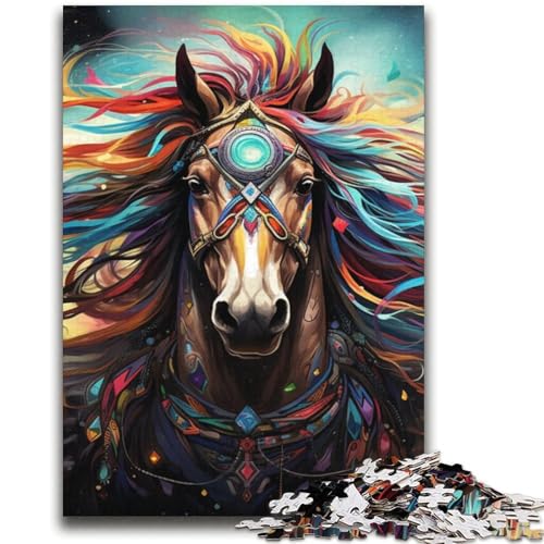 Psychedelische farbige Pferde, 2000-teiliges Puzzle für Erwachsene und Jugendliche, Spielzeug, Lernspiele, stressabbauende Wanddekoration (70x100cm) von AADSAZA