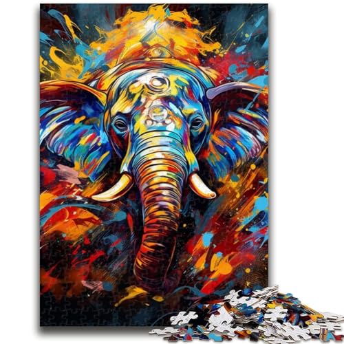 Psychedelischer Elefant, 1000-teiliges Puzzle für Erwachsene, Stressabbau, schwierige Herausforderung, geeignet als Schreibtischdekoration (38x26cm) von AADSAZA