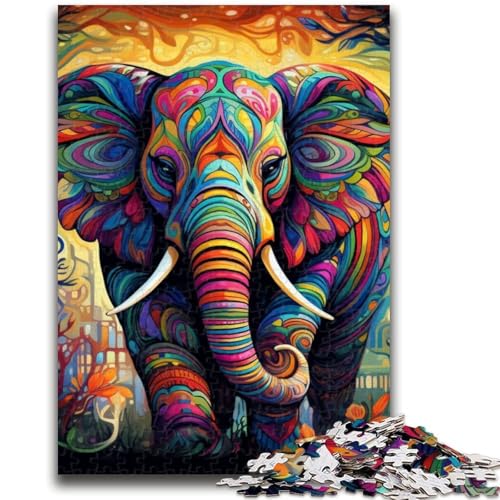 Psychedelischer Elefant, 1000-teiliges Puzzle für Erwachsene, Stressabbau, schwierige Herausforderung, geeignet als Schreibtischdekoration (50x75cm) von AADSAZA