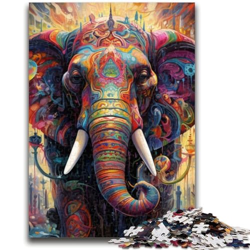 Psychedelischer Elefant, 1000-teiliges Puzzle für Erwachsene und Jugendliche, Spielzeug, Lernspiele, stressabbauende Wanddekoration (50x75cm) von AADSAZA