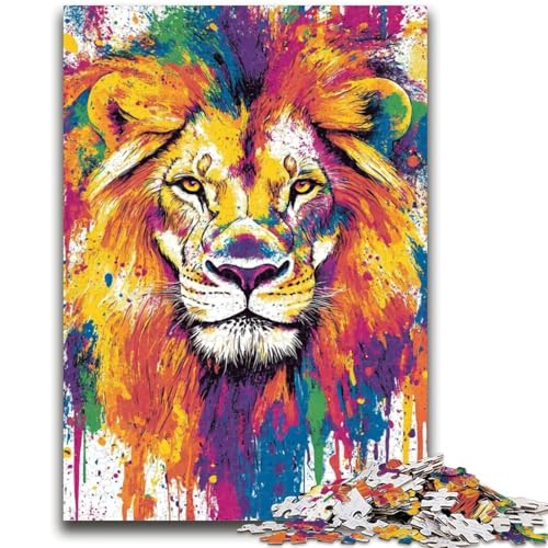 Psychedelischer Löwe, 1000 Teile Puzzle für Erwachsene und Jugendliche, Spielzeug, Lernspiele, Stressabbau, Wunschliste mit Weihnachtsmann (38x26cm) von AADSAZA