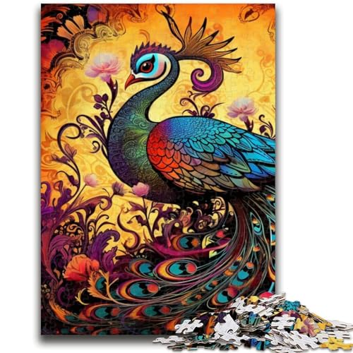 Psychedelischer Pfau, 1000-teiliges Puzzle für Erwachsene und Jugendliche, Spielzeug, Lernspiele, Stressabbau, geeignet als Schreibtischdekoration (38x26cm) von AADSAZA