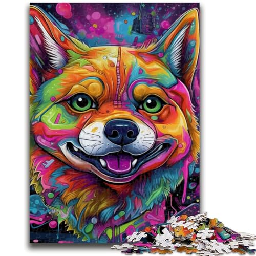 Psychedelisches Corgi-Puzzle mit 1000 Teilen für Teenager, anspruchsvolles Spiel und Familienspiel, Wanddekoration, einzigartige Geburtstags (38x26cm) von AADSAZA