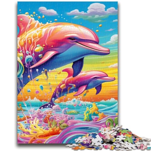 Psychedelisches Delfin-Puzzle für Teenager, 1000 Teile, anspruchsvolles Spiel und Familienspiel mit vollständig ineinandergreifenden, zufällig geformten Teilen (50x75cm) von AADSAZA