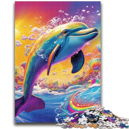 Psychedelisches Delfin-Puzzle für Teenager, 1000 Teile, anspruchsvolles Spiel und Familienspiel mit vollständig ineinandergreifenden, zufällig geformten Teilen (50x75cm) von AADSAZA