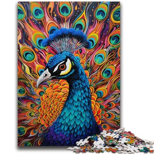 Psychedelisches Pfauen-Puzzle für Erwachsene, 1000 Teile, anspruchsvolles Spiel und Familienspiel, Wanddekoration, einzigartige Geburtstags (38x26cm) von AADSAZA