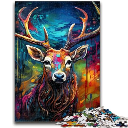 Psychedelisches Rentier-Puzzle für Teenager, 1000 Teile, anspruchsvolles Spiel und Familienspiel mit vollständig ineinandergreifenden, zufällig geformten Teilen (50x75cm) von AADSAZA