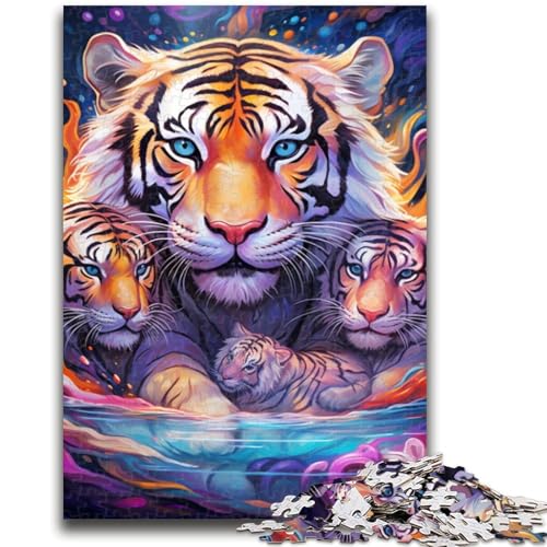 Psychedelisches Tier-Tiger-Puzzle für Erwachsene und Teenager, hilft dem Gehirn, süchtig machendes Spielzeug zu trainieren, um Geduld und Eltern-Kind-Interaktion zu fördern (38x26cm) von AADSAZA