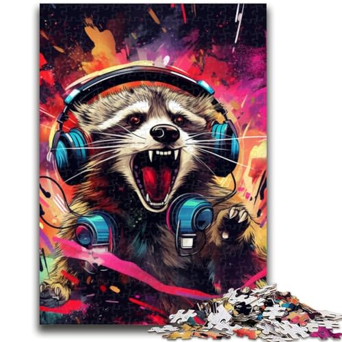 Psychedelisches Tier-Waschbär-Puzzle für Teenager, 1000 Teile, dekomprimierendes intellektuelles Lernspielzeug, tolle Geschenke und Spielzeuge (38x26cm) von AADSAZA