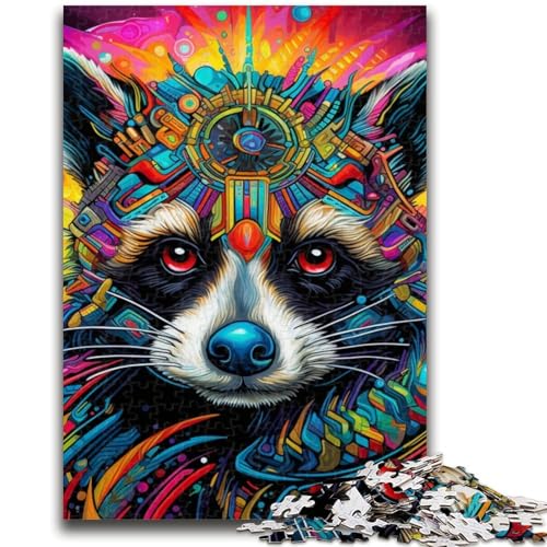 Psychedelisches Waschbär-Tier-Puzzle für Teenager, 1000 Teile, anspruchsvolles Spiel und Familienspiel mit vollständig ineinandergreifenden, zufällig geformten Teilen (50x75cm) von AADSAZA