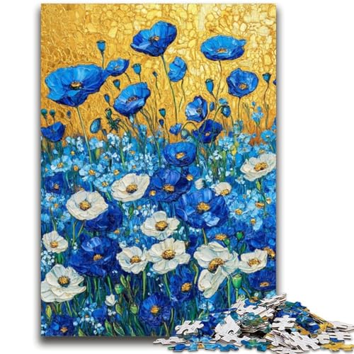 Puzzle „Feld mit blauen Mohnblumen“ für Teenager, 1000 Teile, anspruchsvolles Spiel und Familienspaß mit vollständig ineinandergreifenden, zufällig geformten Teilen (50x75cm) von AADSAZA