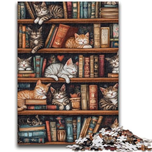 Puzzle „Katze auf dem Bücherregal“ 1000 Teile für Erwachsene und Jugendliche, Spielzeug, Lernspiele, Stressabbau, tolle Geschenke und Spielzeuge (50x75cm) von AADSAZA
