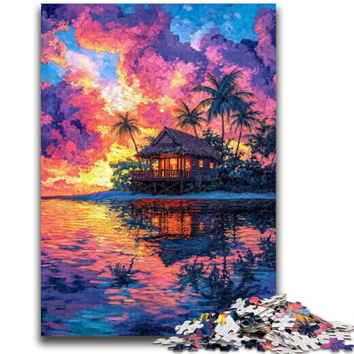 Puzzle „Kleines Haus bei Sonnenuntergang“, 1000 Teile, Geschenk für Erwachsene, Stressabbau, Zeitvertreib zu Hause, mit passendem Poster und Quizblatt (38x26cm) von AADSAZA