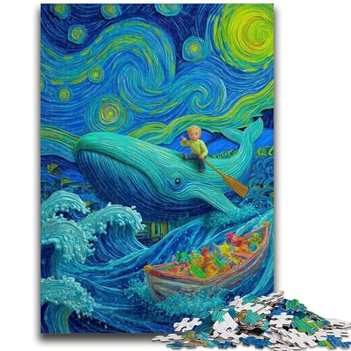 Puzzle „Wale am Nachthimmel“, 1000 Teile, für Teenager, Stressabbau, schwierige Herausforderung, einzigartige Heimdekoration und Geschenke (38x26cm) von AADSAZA